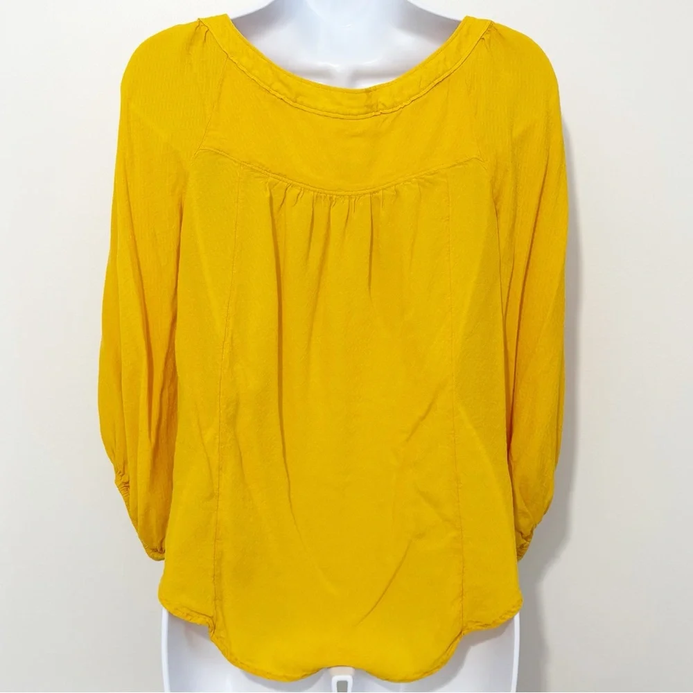 MAEVE Anthropologie Yellow Boswell Peasant Blouse Balloon Sleeve Boho V-Neck 0 - Picture 4 of 10